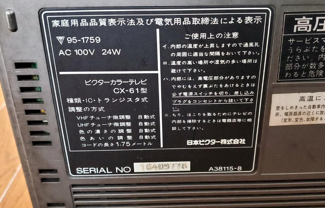 1979年製 日本ビクター カラーテレビ CX-61型