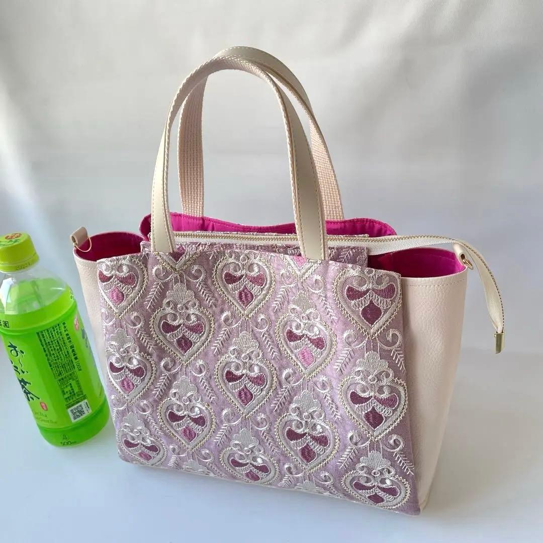 クッキー　インド刺繍ハートピンク　3roomsトートバッグ