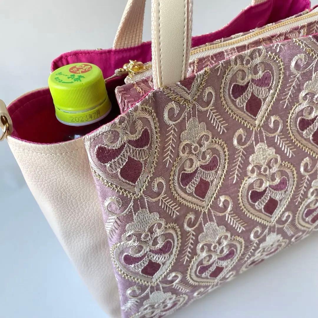 クッキー　インド刺繍ハートピンク　3roomsトートバッグ