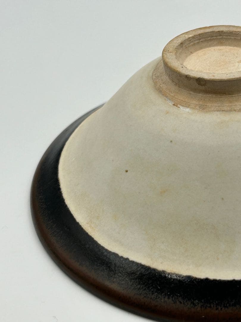 ★0053宋時代　河南窯 黒覆輪白釉碗 斗笠碗 ★天目茶碗 茶道具 茶器