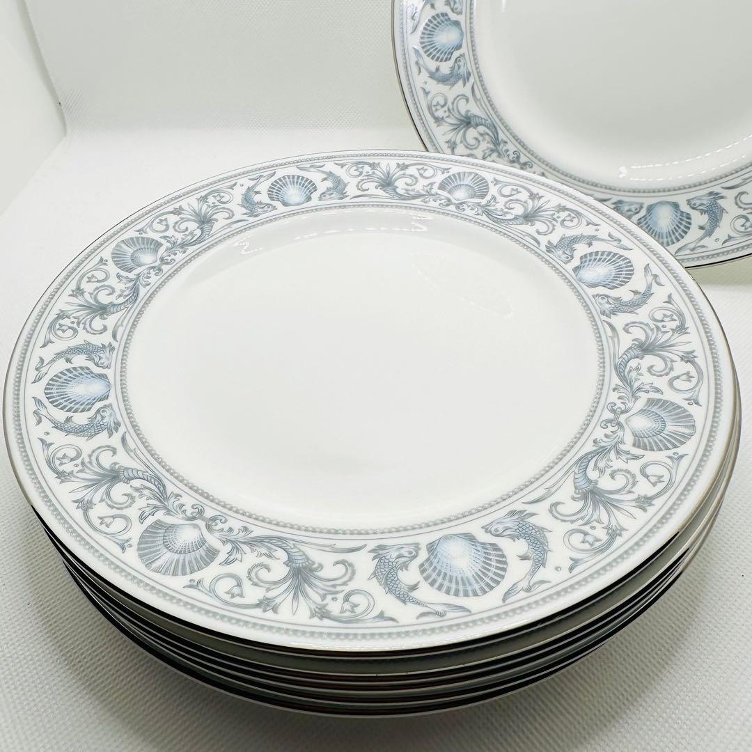 ウェッジウッド ドルフィンホワイト 20.5cmプレート 6枚セット　黒壺