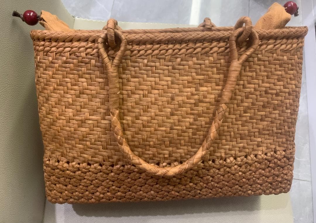 山葡萄 かごバッグ 六角花結び編み 網代編み 変則二重編み 籠 手提げ 内布あり