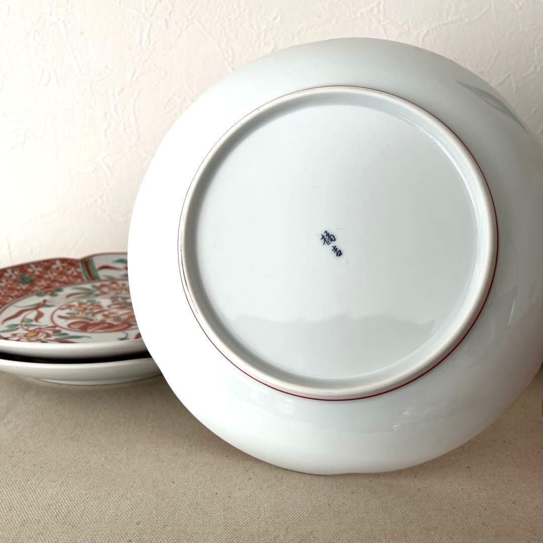 M909 ◯たち吉　花鳥赤絵金彩　輪花プレート【５枚】未使用　中皿