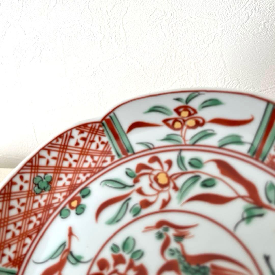 M909 ◯たち吉　花鳥赤絵金彩　輪花プレート【５枚】未使用　中皿