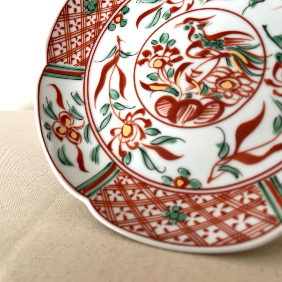 M909 ◯たち吉　花鳥赤絵金彩　輪花プレート【５枚】未使用　中皿