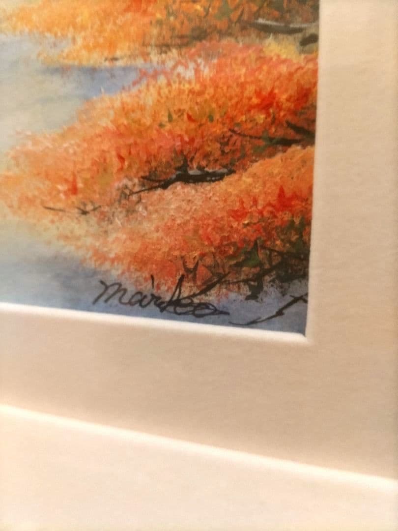 MARIKO London 天使 五重塔 水彩画額縁付　幸運・開運絵画