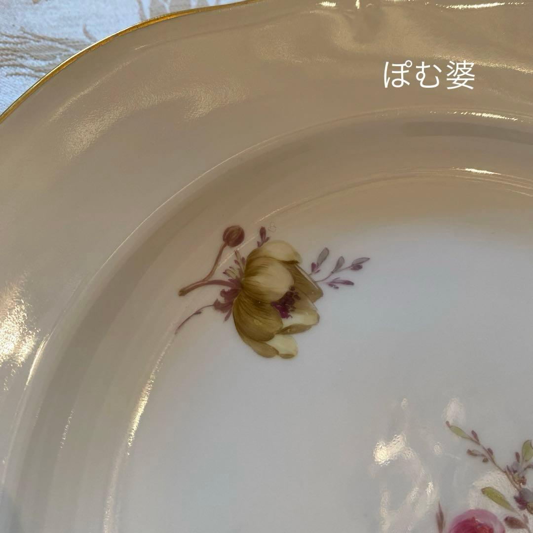 【KPMベルリン】金彩 手描き ディナー皿 ６枚「大きな花／いずれもシック」