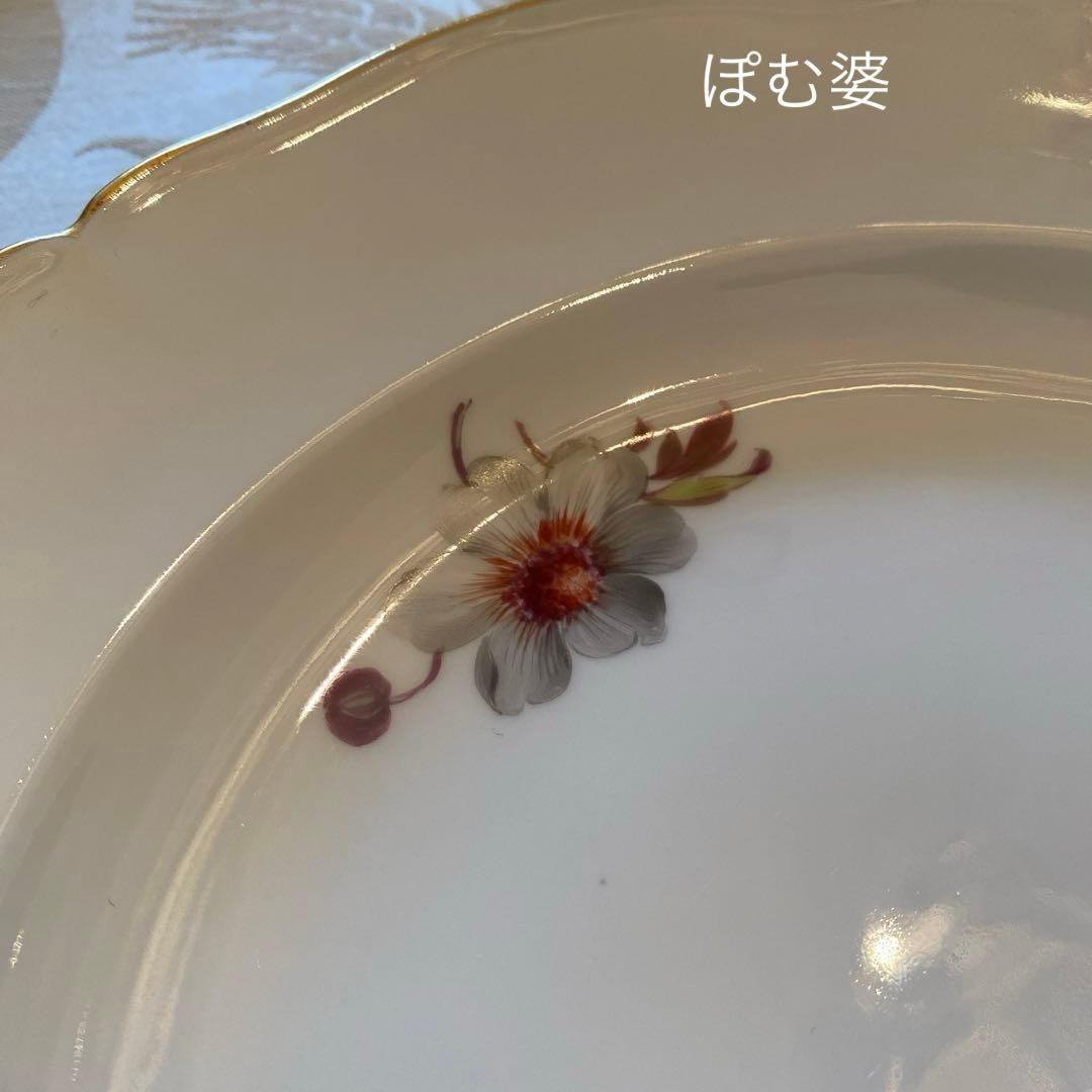 【KPMベルリン】金彩 手描き ディナー皿 ６枚「大きな花／いずれもシック」