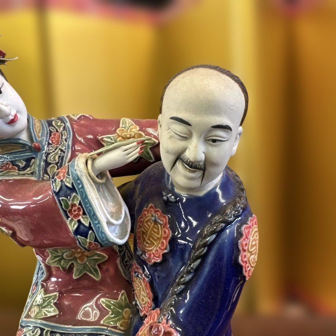 中国，置物，インテリア，陶器製男女人形の彫刻