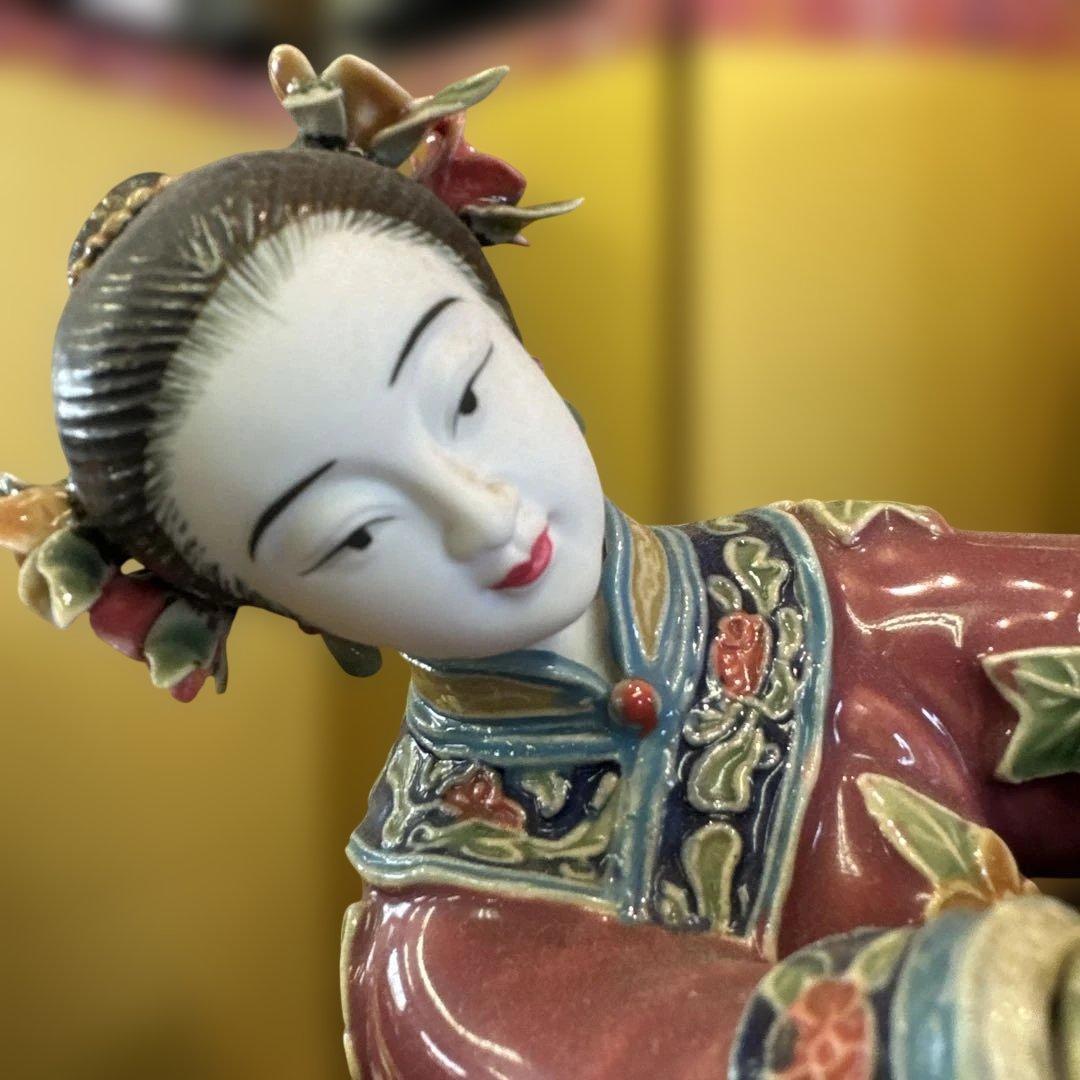 中国，置物，インテリア，陶器製男女人形の彫刻