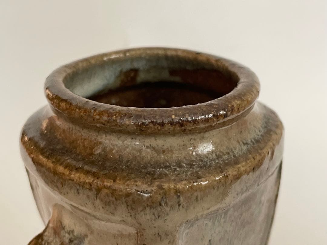 陶芸家　清水茂生　捻耳付　花入　萬古焼　花瓶　共箱　朝鮮唐津
