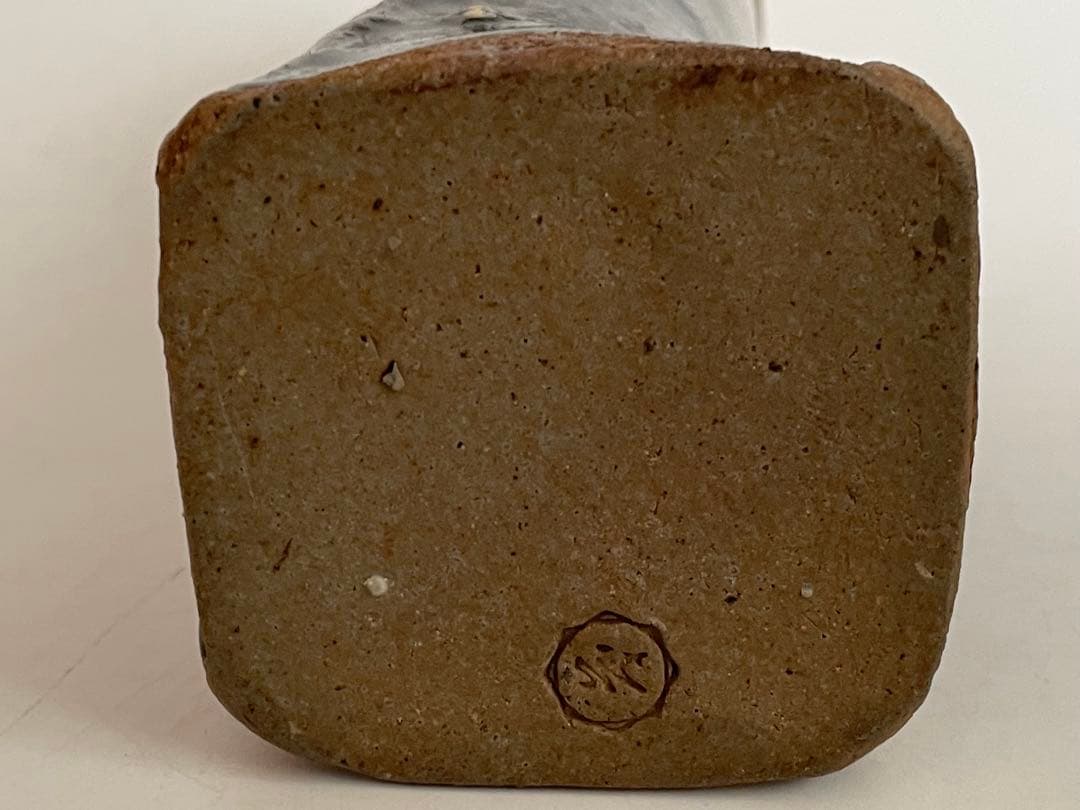 陶芸家　清水茂生　捻耳付　花入　萬古焼　花瓶　共箱　朝鮮唐津