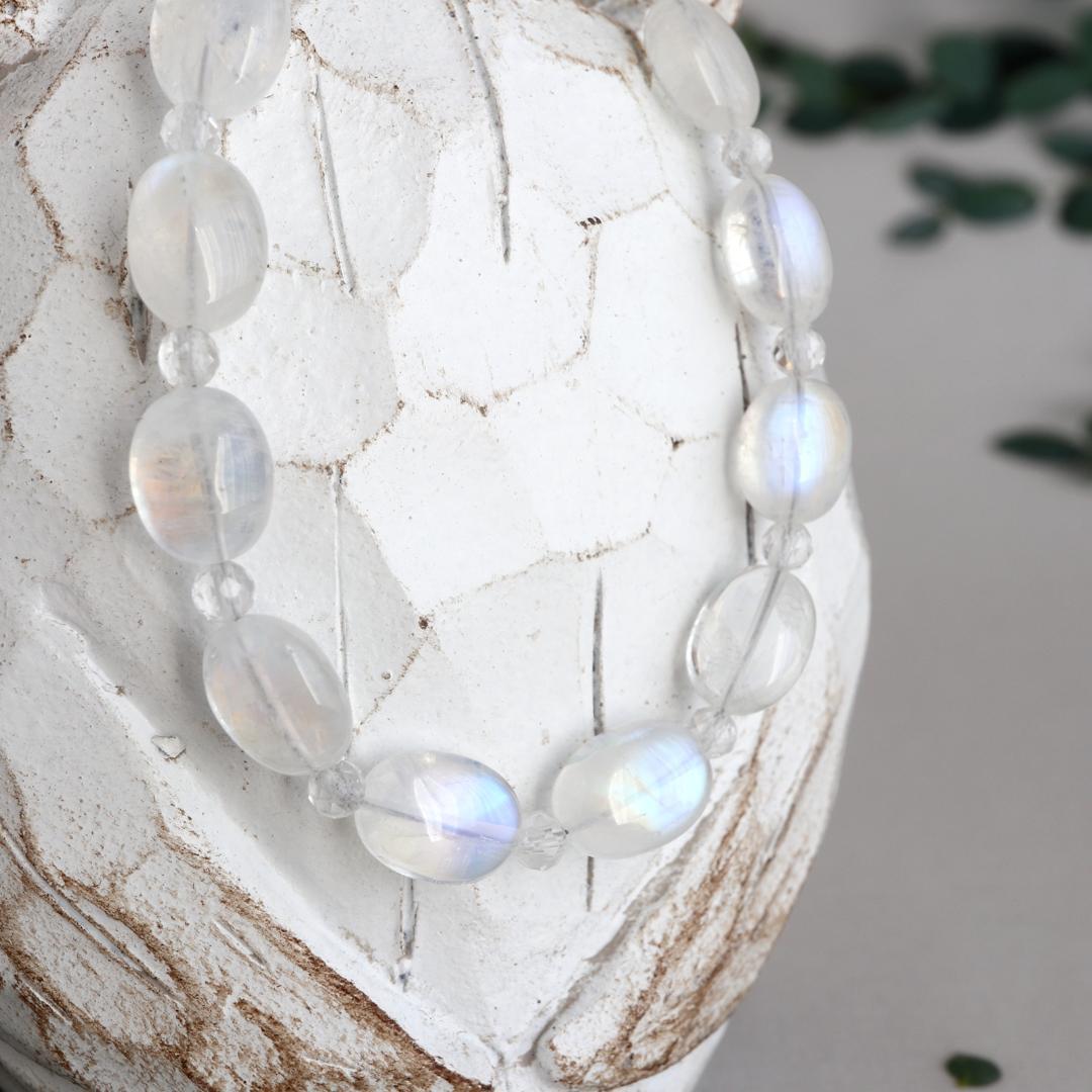 レインボームーンストーン 1連 ニューホック ブレスレット Ⅰ *天然石