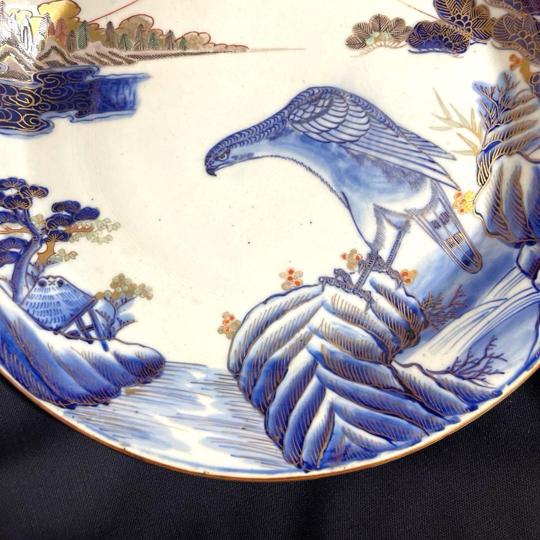 『古伊万里』有田焼　金彩　富士に千鳥文　鷹　大皿（飾り皿）約34cm X 2枚
