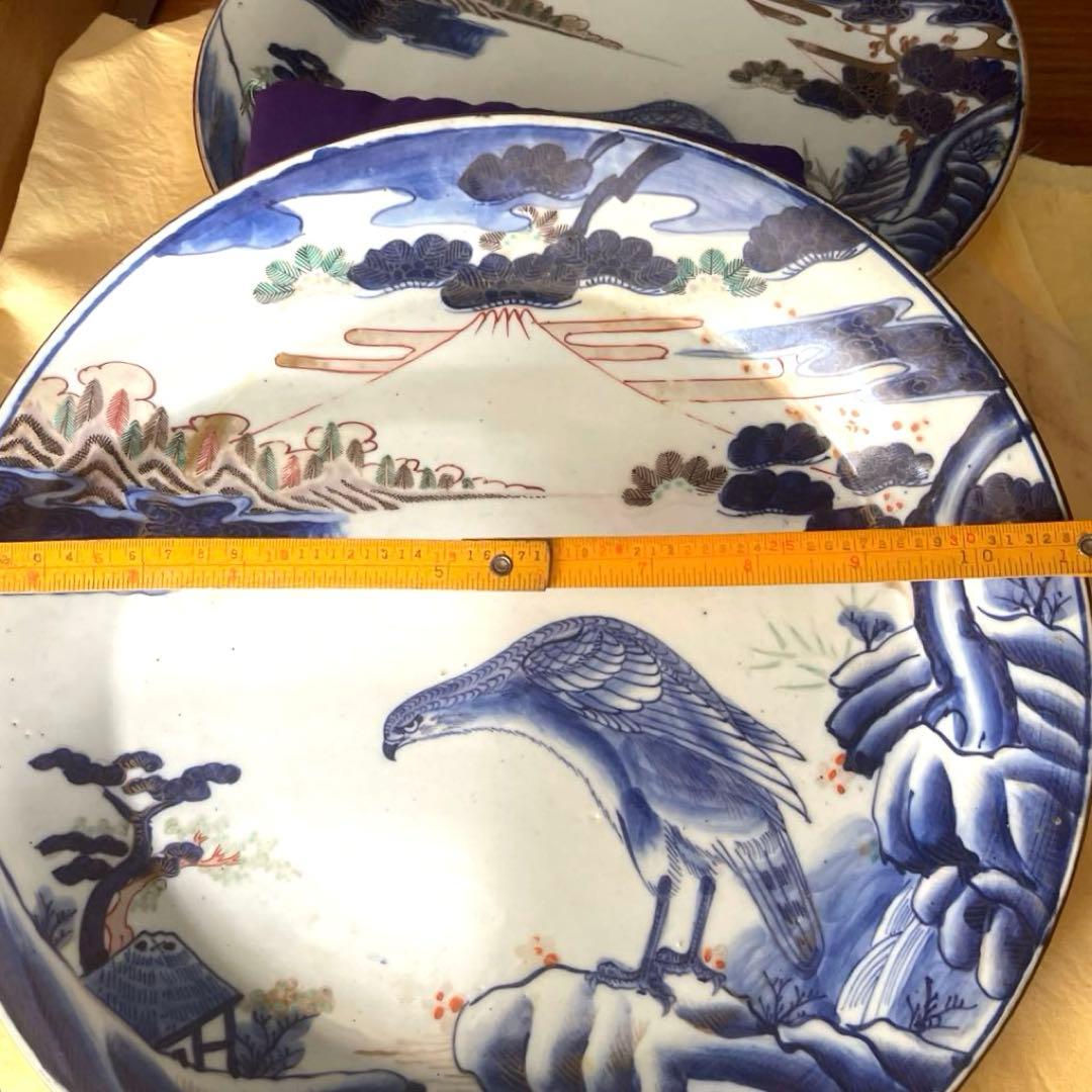『古伊万里』有田焼　金彩　富士に千鳥文　鷹　大皿（飾り皿）約34cm X 2枚