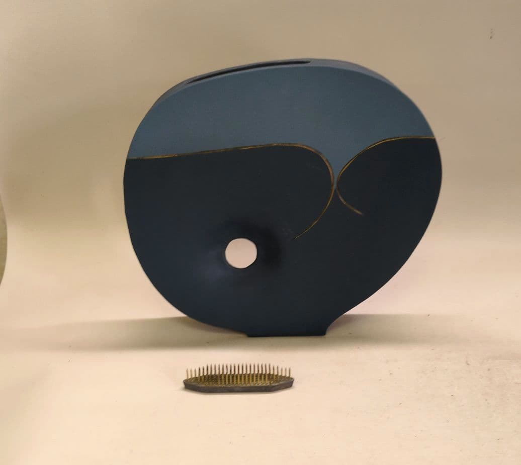 中作自由花　剣山のおまけ付き　清水焼　正明作　池坊好み　池坊花器