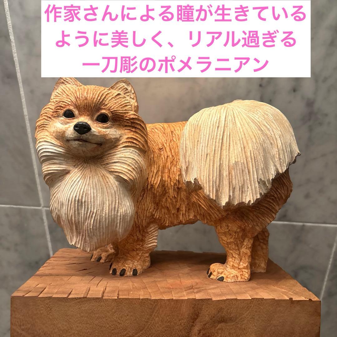作家さんによる瞳が生きているように美しく、リアル過ぎる一刀彫のポメラニアン