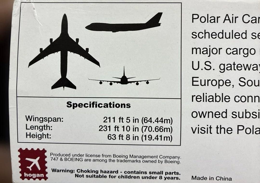 Polar　ポーラ航空　B747-400F　貨物機　1/200スケール