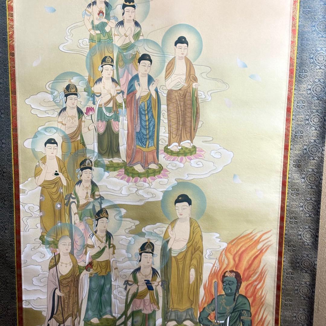 片山白樹「十三佛」掛軸 絹本 共箱 仏画 仏教 仏教美術