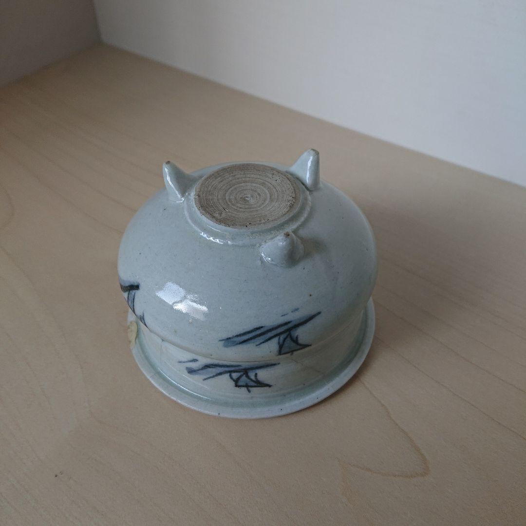 切込焼　香炉　染付山水図