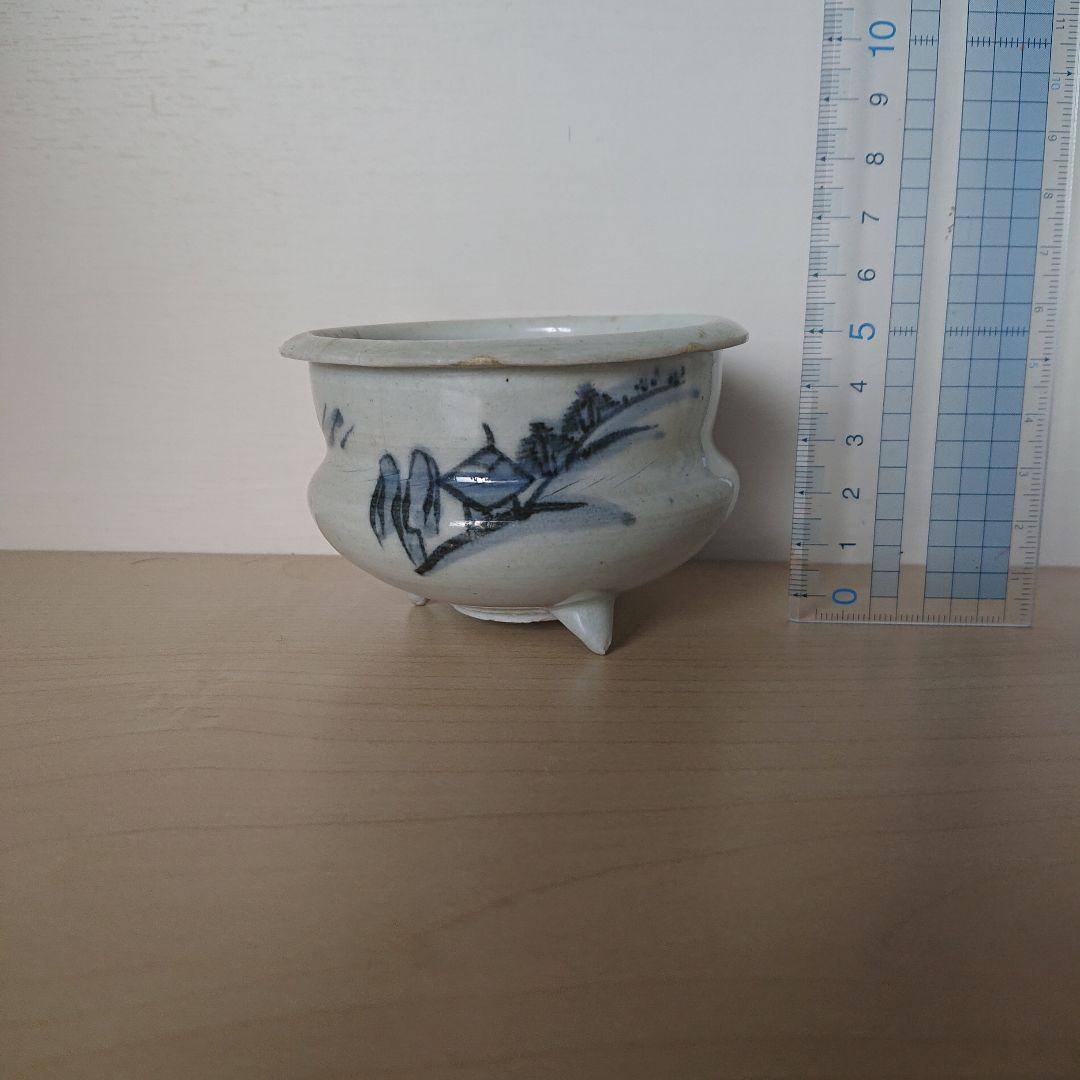 切込焼　香炉　染付山水図