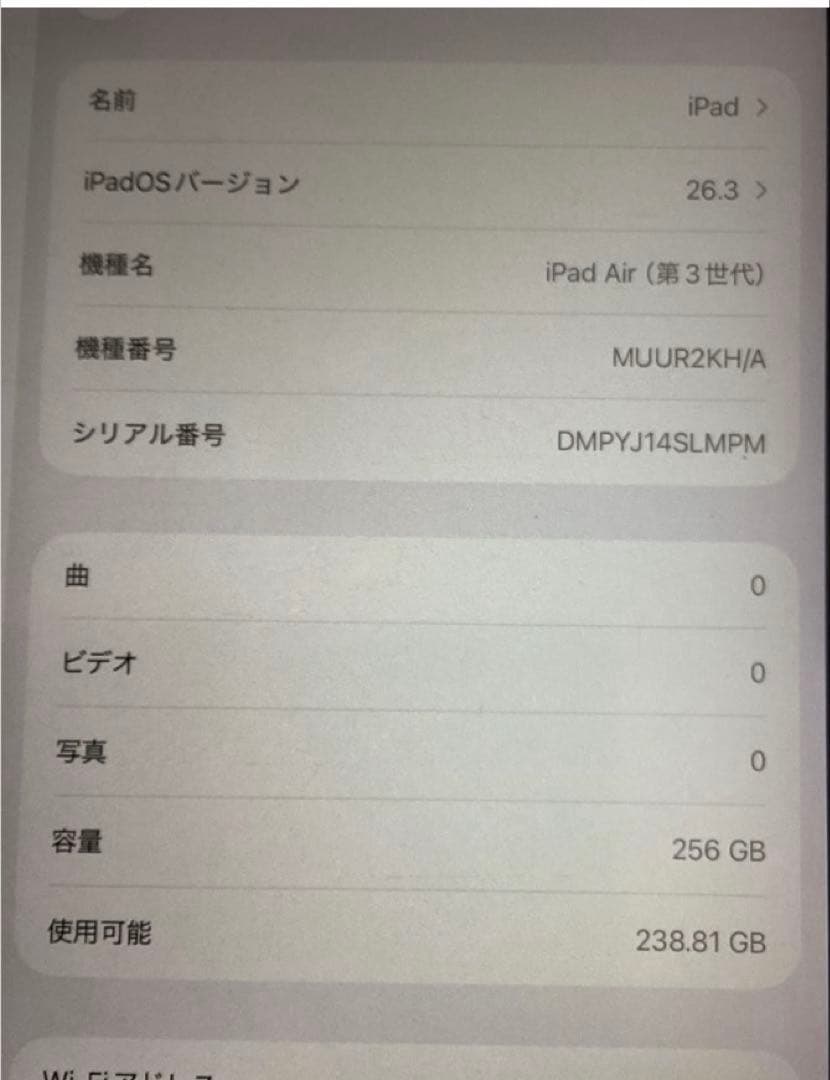 IPad Air3 海外版　256g シルバー　ジャンク品
