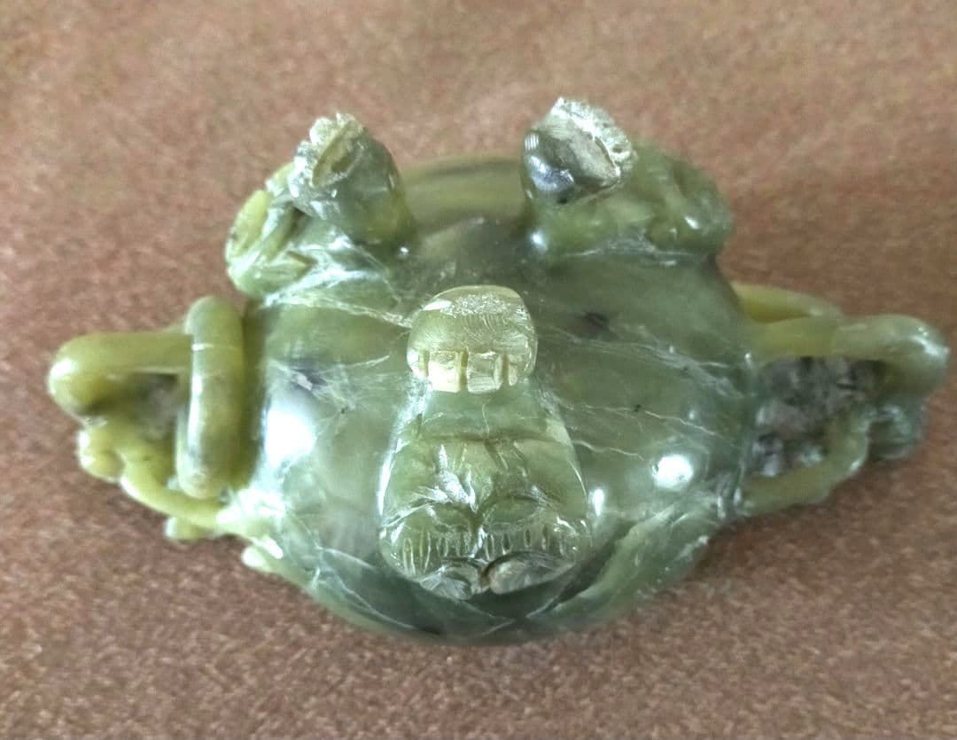 翡翠　天然石　三足　龍耳付き　龍神　風水　香炉　中国伝統美術彫刻　わけ有り