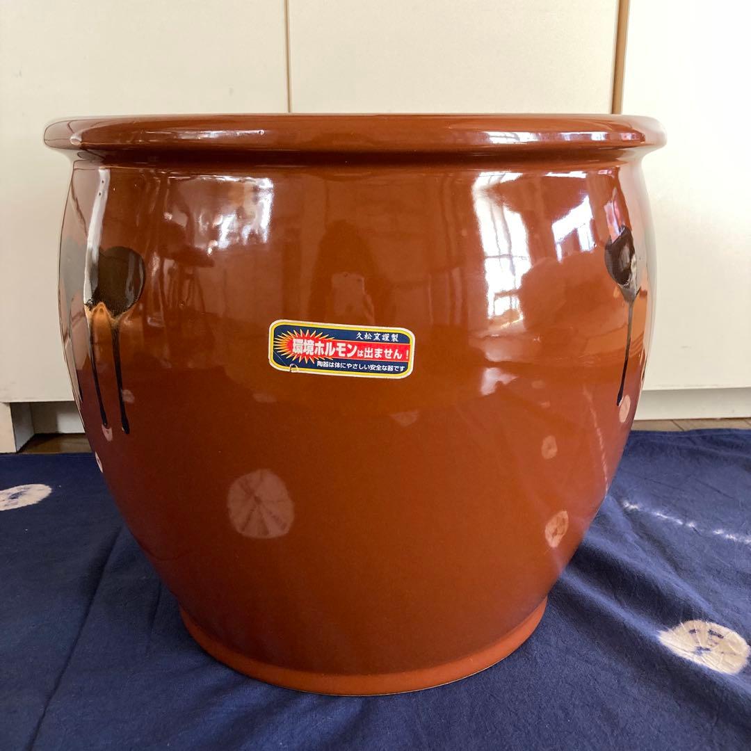 美品 希少 大きい8号 久松 かめ 常滑焼◆丸壺　蓋付　陶器　保存容器　漬物容器