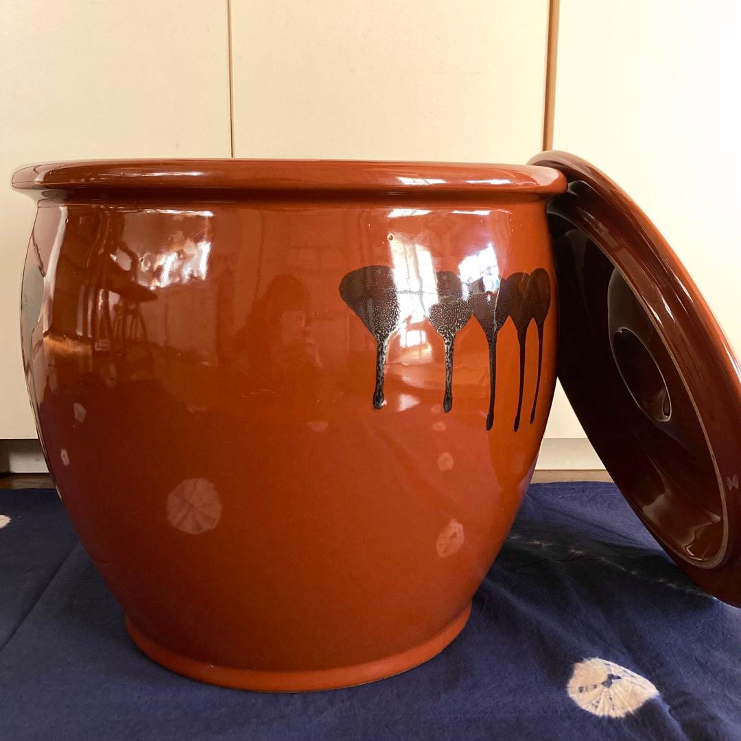 美品 希少 大きい8号 久松 かめ 常滑焼◆丸壺　蓋付　陶器　保存容器　漬物容器