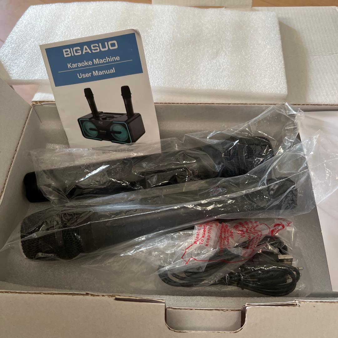 ワイヤレススピーカー ブラック LEDライト付き 2本マイク