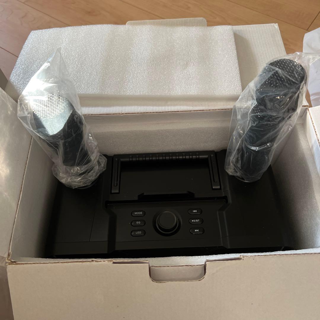 ワイヤレススピーカー ブラック LEDライト付き 2本マイク