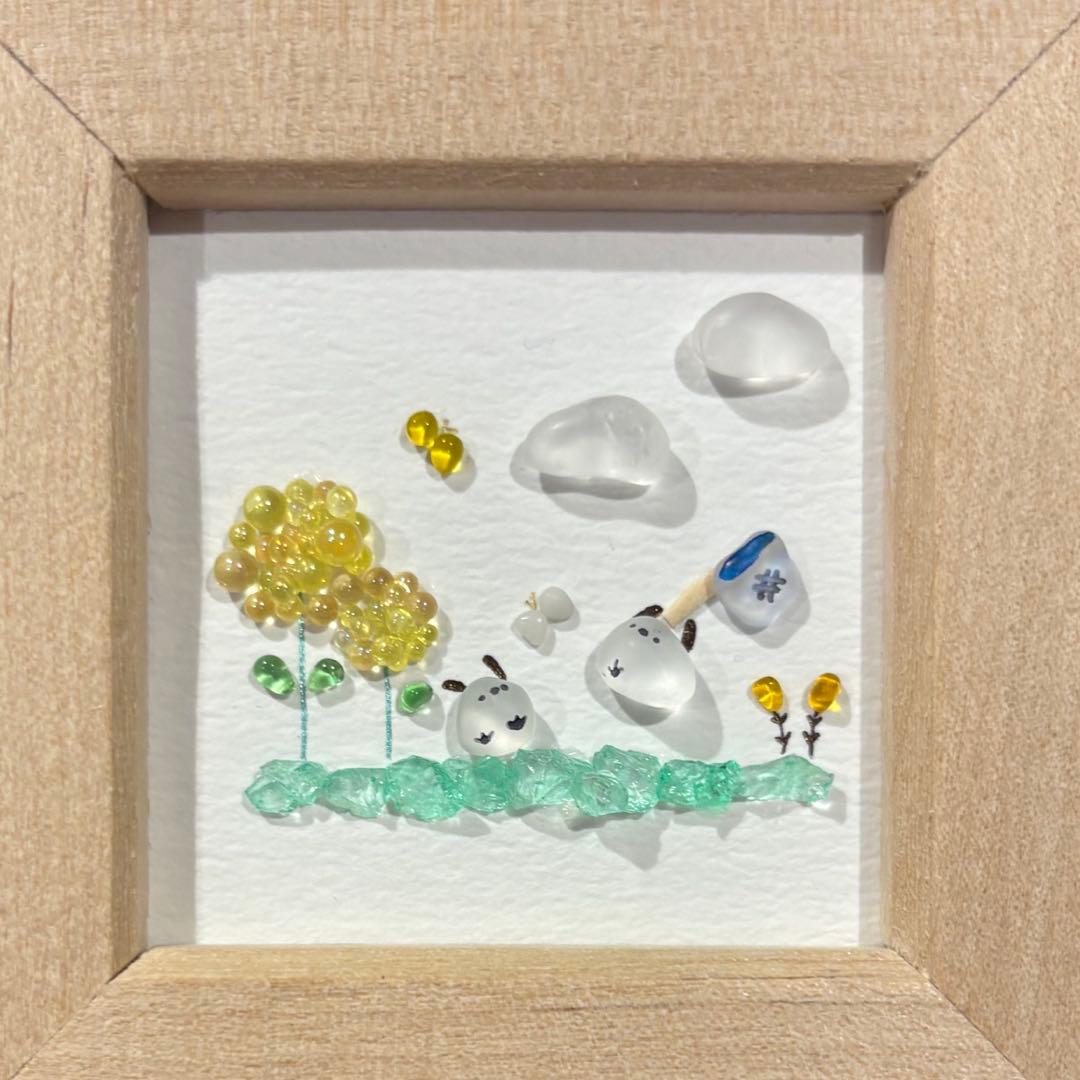 シマエナガの雛人形　。シーグラスアート