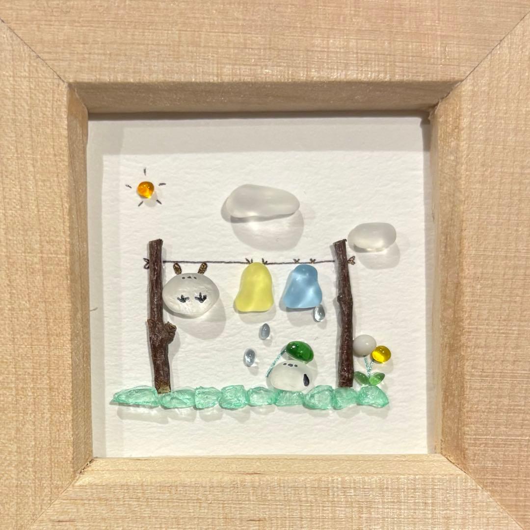 シマエナガの雛人形　。シーグラスアート