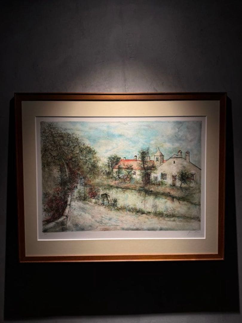 ベルナールガントナー【花咲く村の家】　lithograph Paris