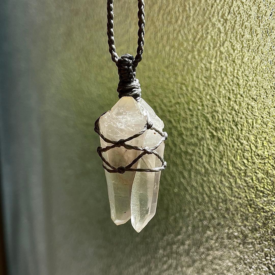 ヒマラヤ水晶 ダブルターミネッテド マクラメペンダント ネックレス 49