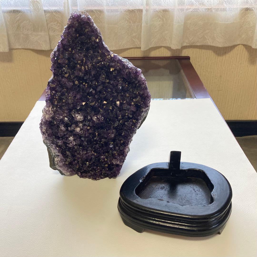 アメジスト 原石 鑑賞石 紫色 大型 5.4kg 置物 台座 オブジェ レトロ