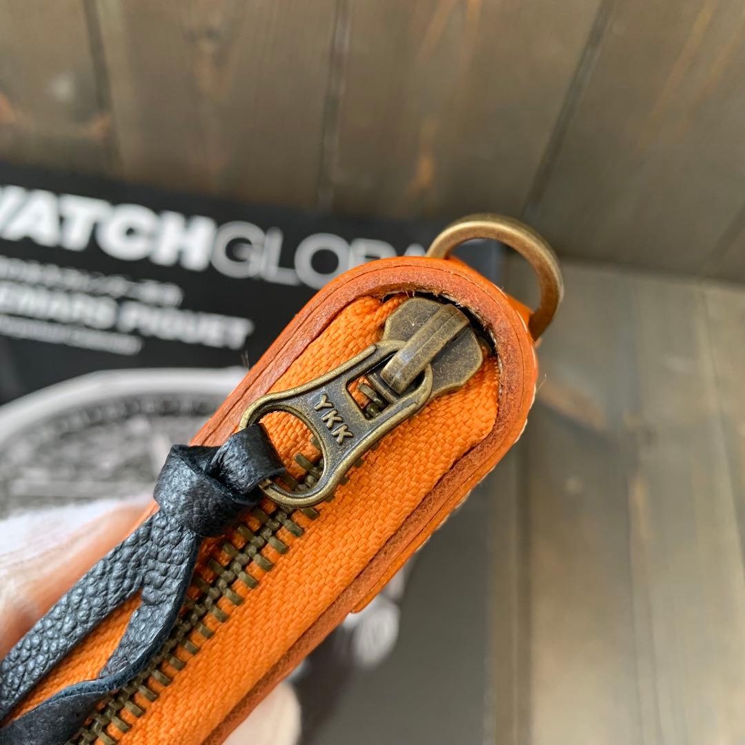 C24■極上 栃木レザー 無双 バイカーズウォレット 財布■橙茶■職人手縫い