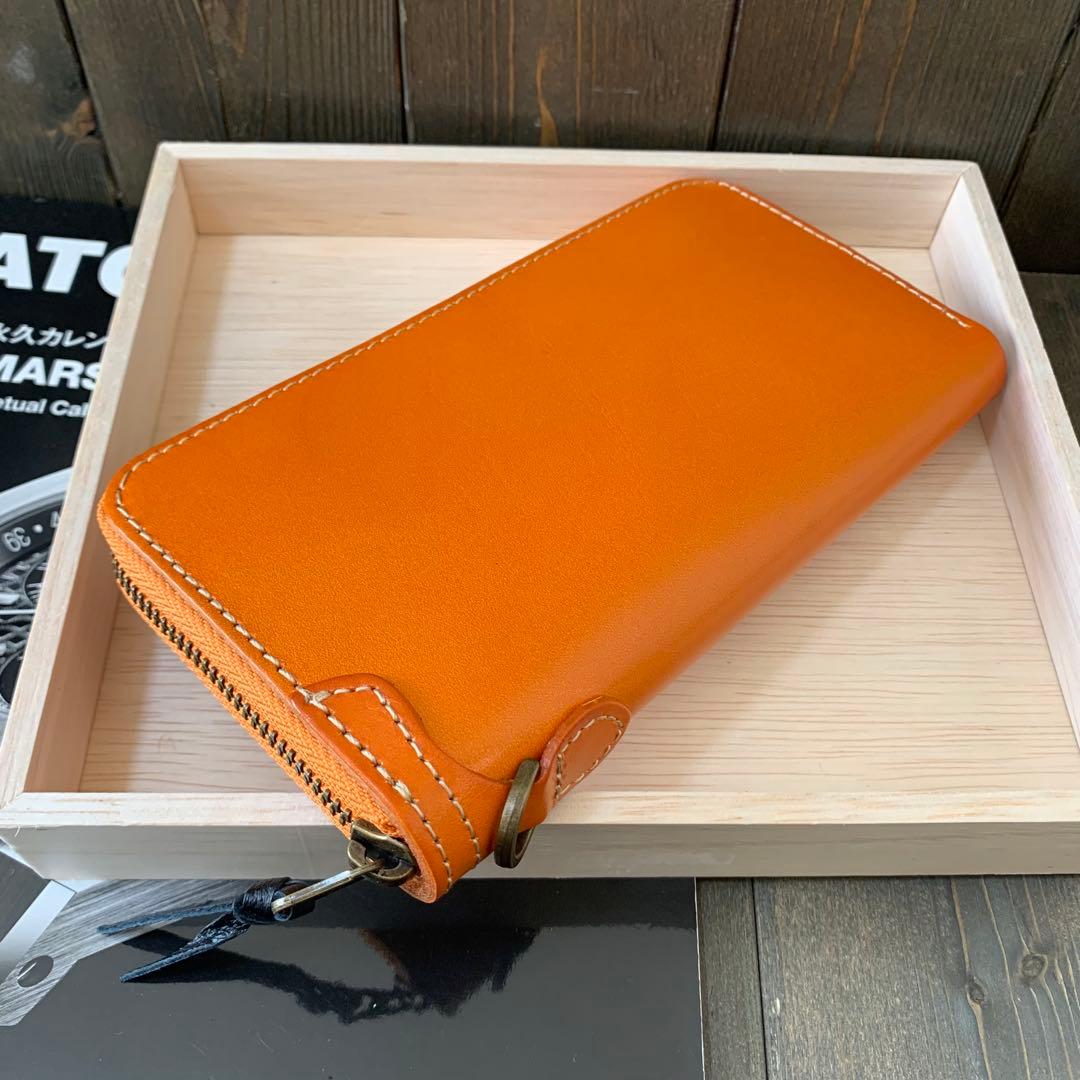 C24■極上 栃木レザー 無双 バイカーズウォレット 財布■橙茶■職人手縫い
