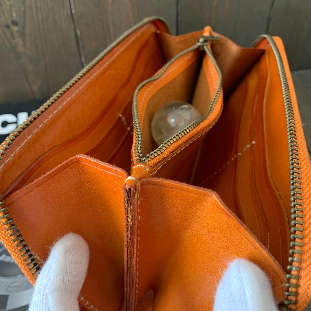 C24■極上 栃木レザー 無双 バイカーズウォレット 財布■橙茶■職人手縫い