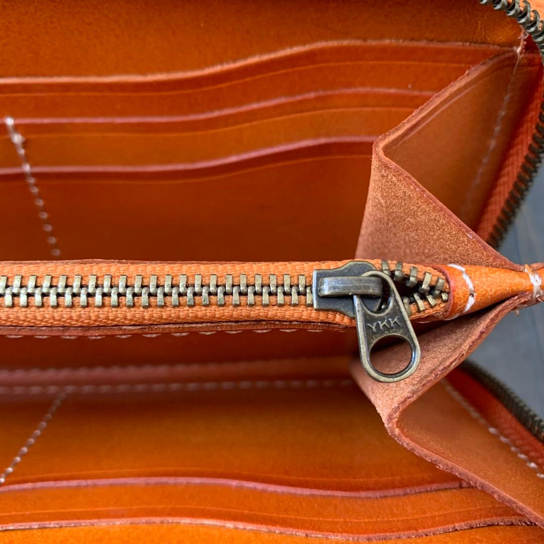 C24■極上 栃木レザー 無双 バイカーズウォレット 財布■橙茶■職人手縫い