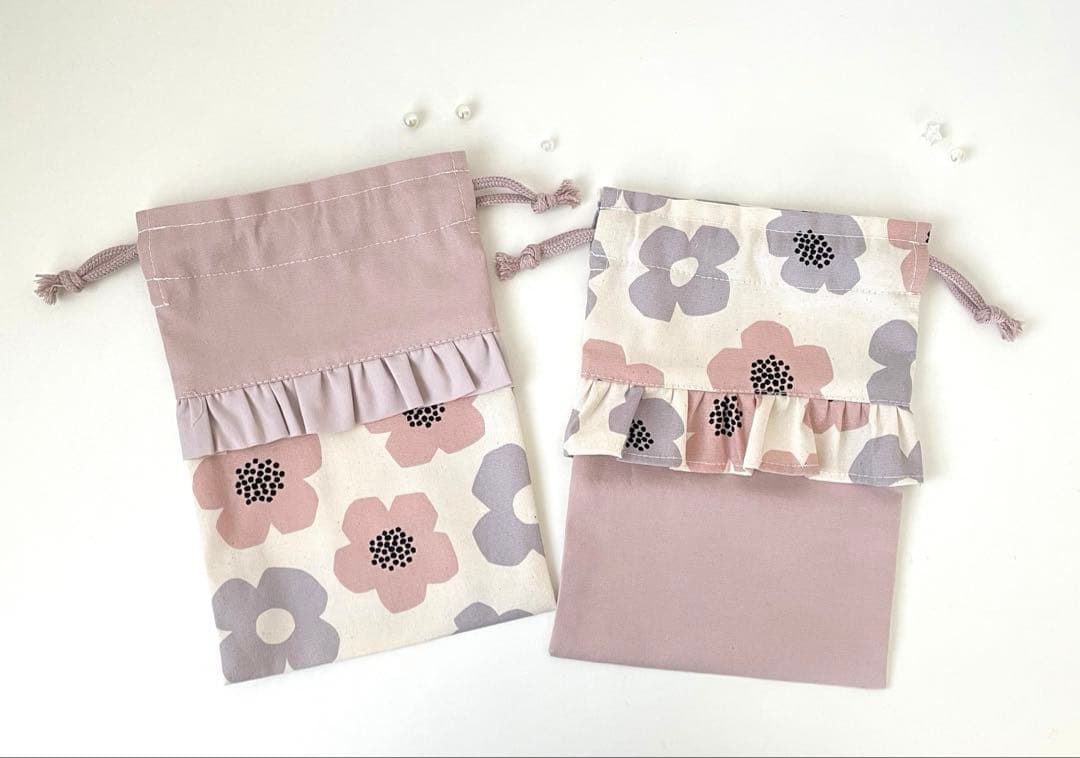 入園　入学　キルティング　カバン　セット　くすみフラワー × くすみピンク