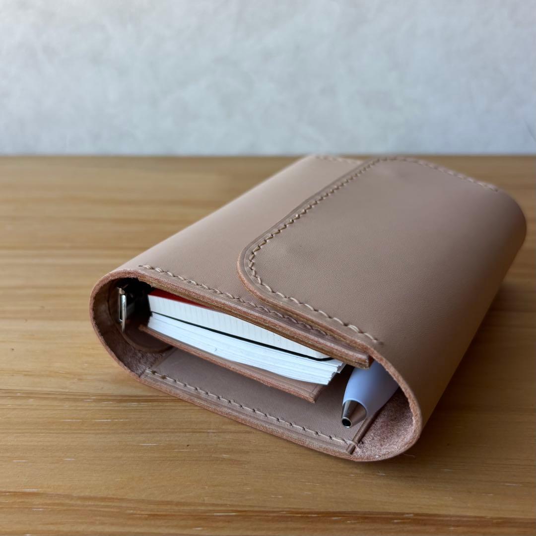 【M5 ナチュラル】システム手帳　レザーカバー　フラップタイプ