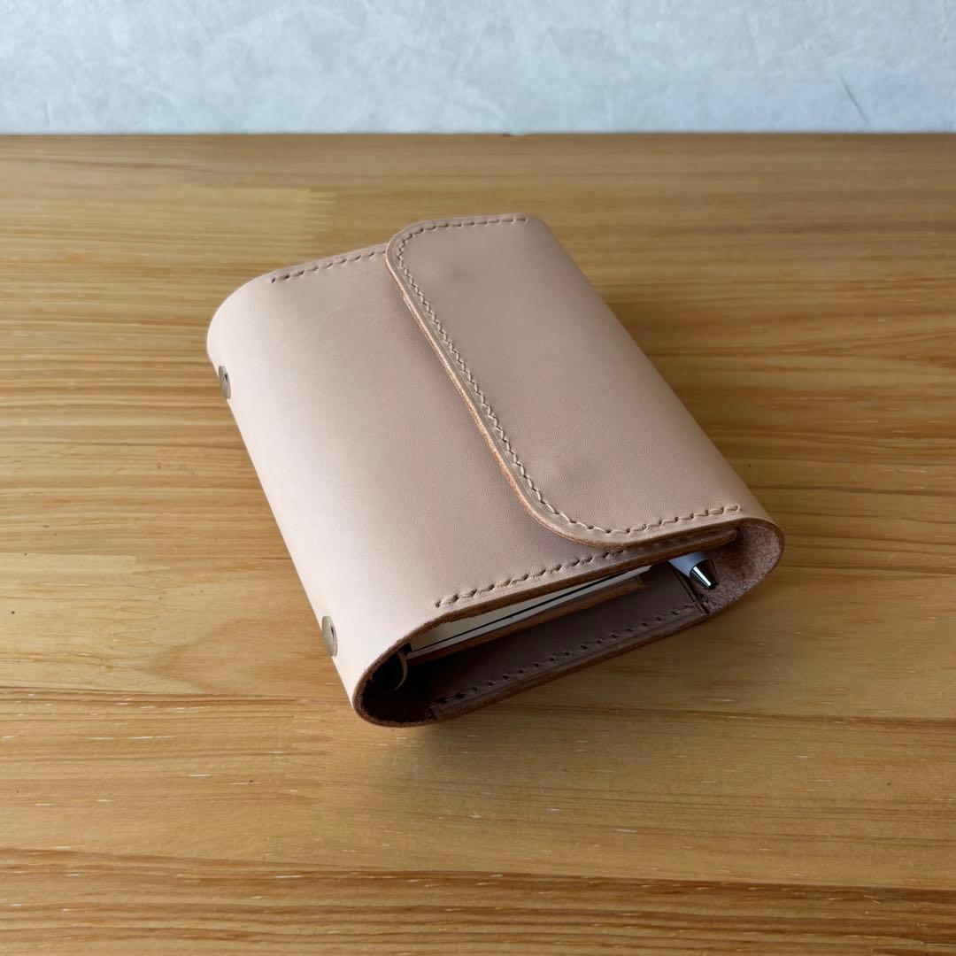 【M5 ナチュラル】システム手帳　レザーカバー　フラップタイプ