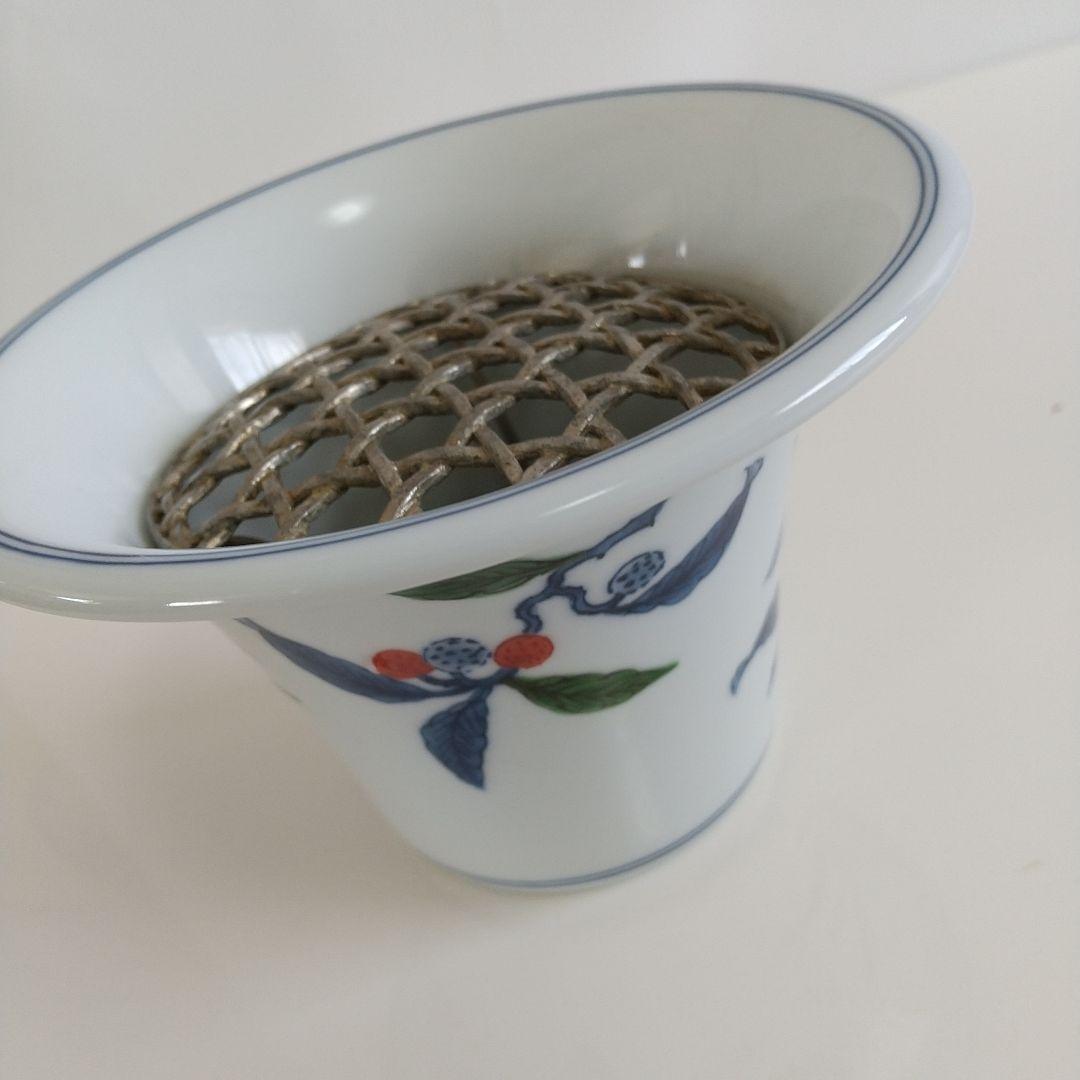 源右衛門⭐️染錦茘枝文 花器 (網付き)