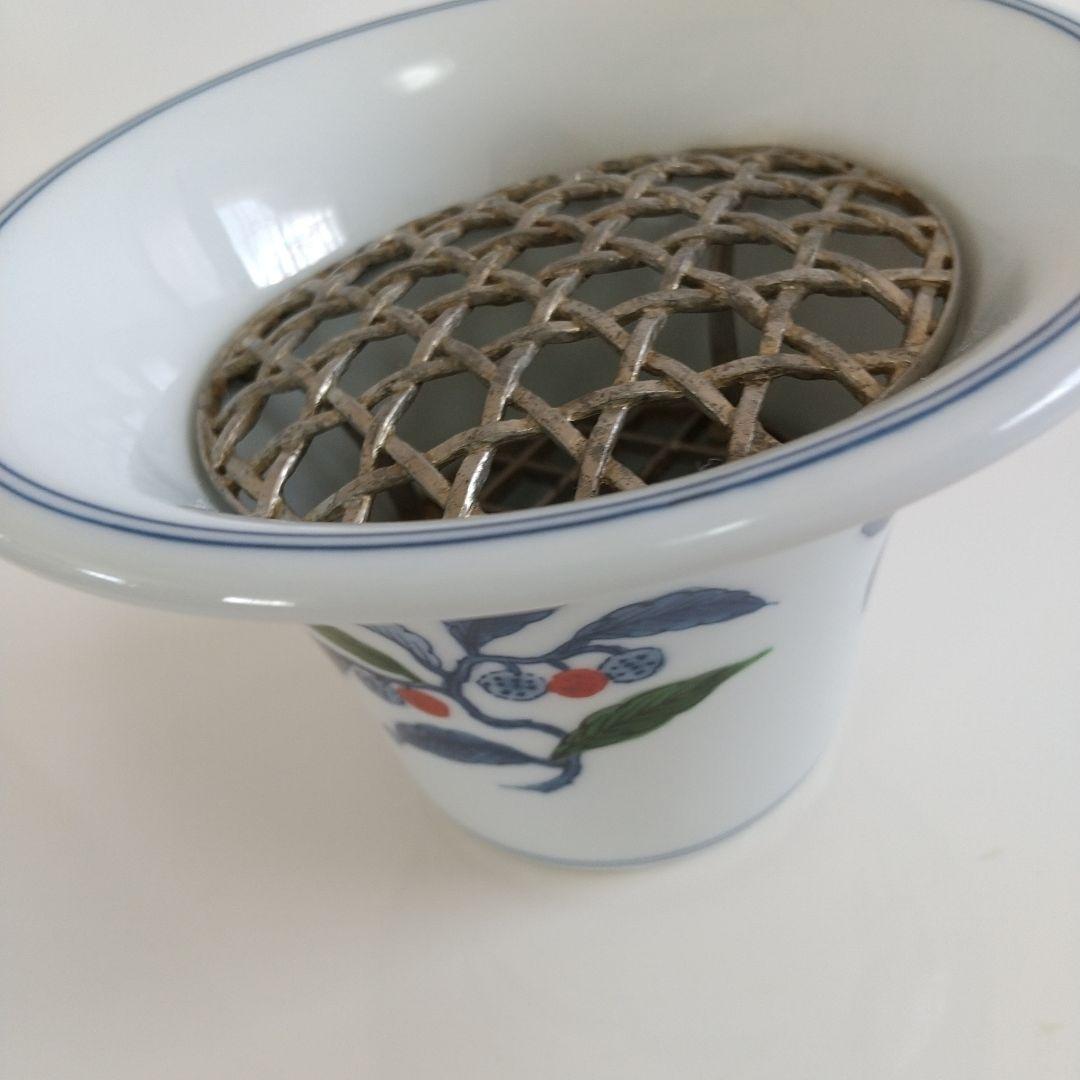 源右衛門⭐️染錦茘枝文 花器 (網付き)