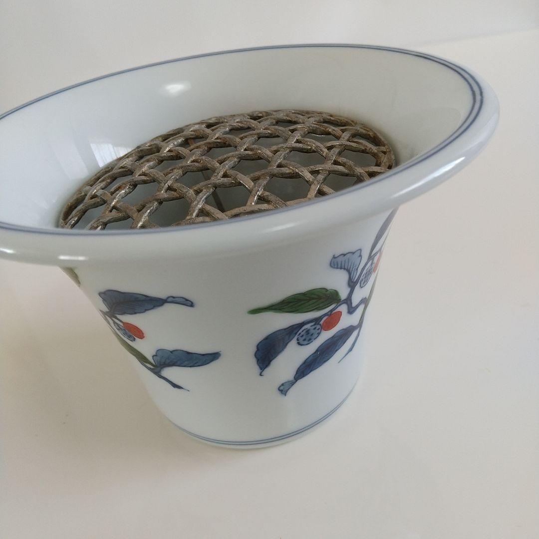 源右衛門⭐️染錦茘枝文 花器 (網付き)