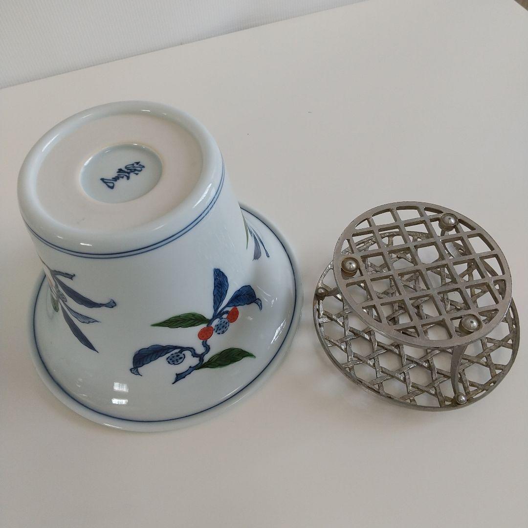 源右衛門⭐️染錦茘枝文 花器 (網付き)