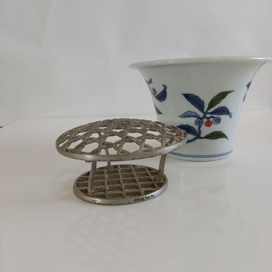 源右衛門⭐️染錦茘枝文 花器 (網付き)