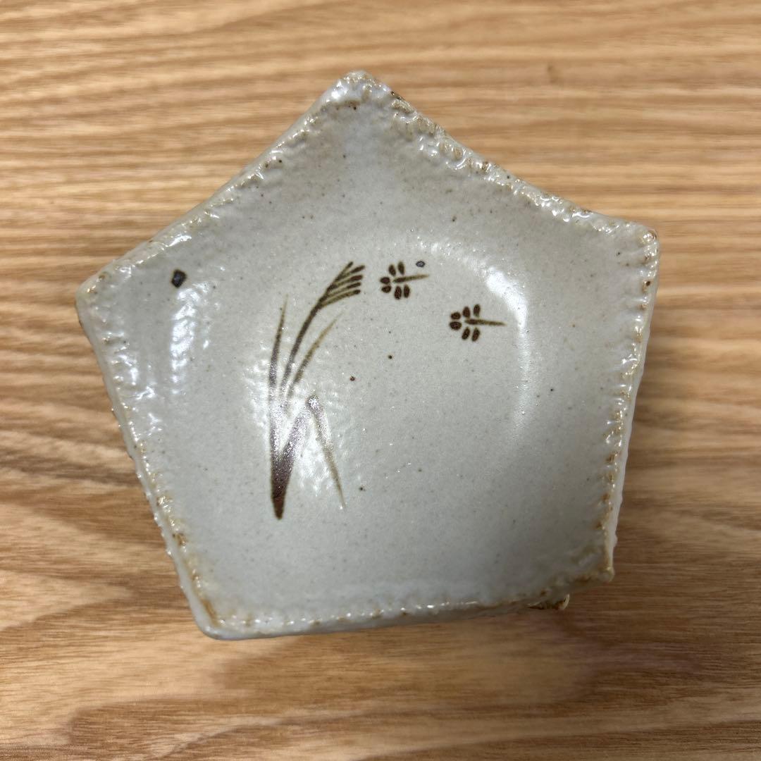 作家　陶芸作家　灰釉　小皿　５枚　豆皿　五角皿　工芸品