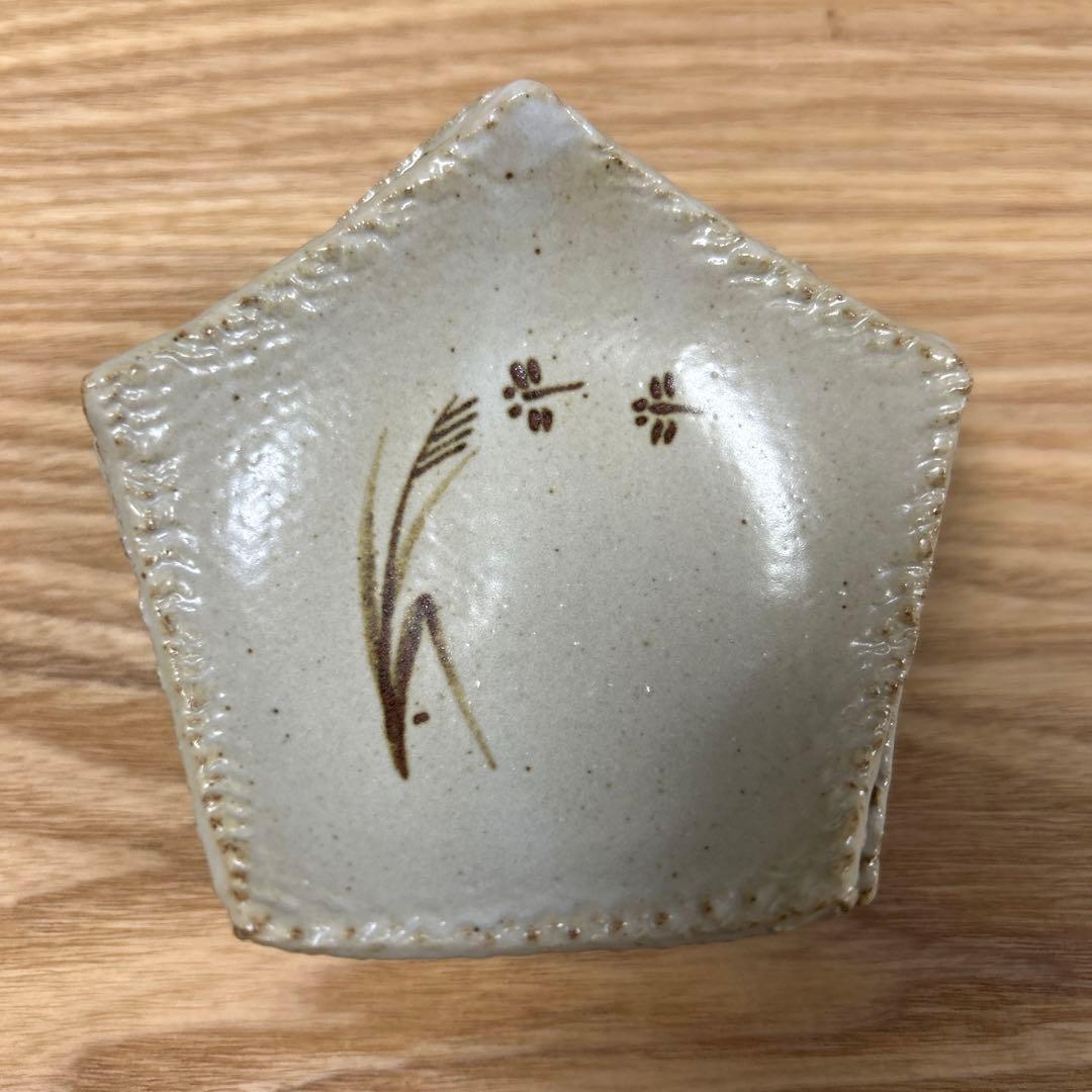 作家　陶芸作家　灰釉　小皿　５枚　豆皿　五角皿　工芸品